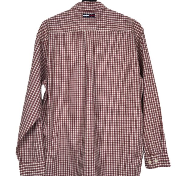 Tommy Hilfiger Jeans Dress Shirt Preppy Red Plaid Men's Size XL Logo EUC - Picture 5 of 8